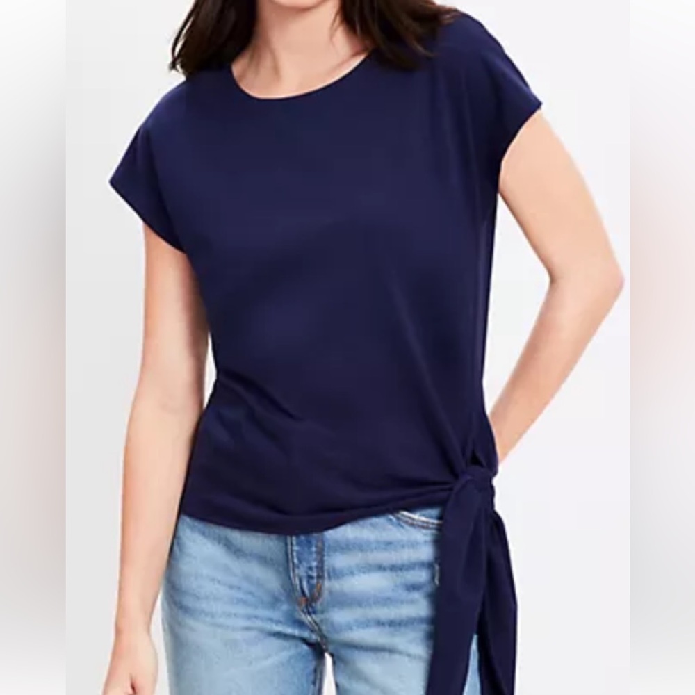 LOFT Navy Blue Women's Adjustable Tie Waist Tee Top Size Medium
